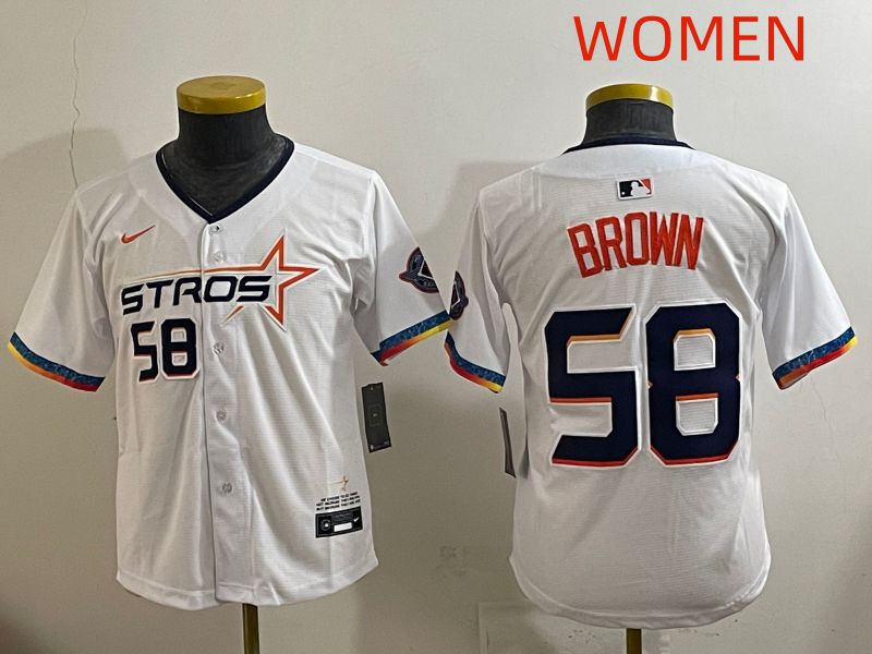 Women Houston Astros #58 Brown White Fourth generation Joint Name 2025 Nike MLB Jersey style 8->women mlb jersey->Women Jersey